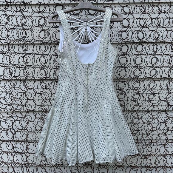 Vintage 90s Maurices Silver Sparkle Mini Dress Gown Party Glam Disco 7/8 - Picture 3 of 14
